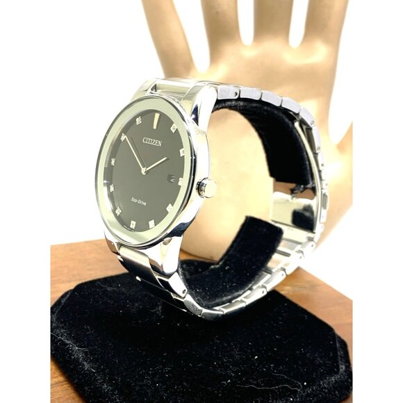 Citizen Men's Watch AU1060-51G Eco Drive Diamond Accent Black Dial Silver Steel - Picture 2 of 14
